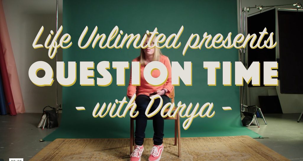 This image is the thumbnail for a youtube video.  It can be viewed by clicking on it.  Text reads, Life Unlimited presents Question Time with Darya.