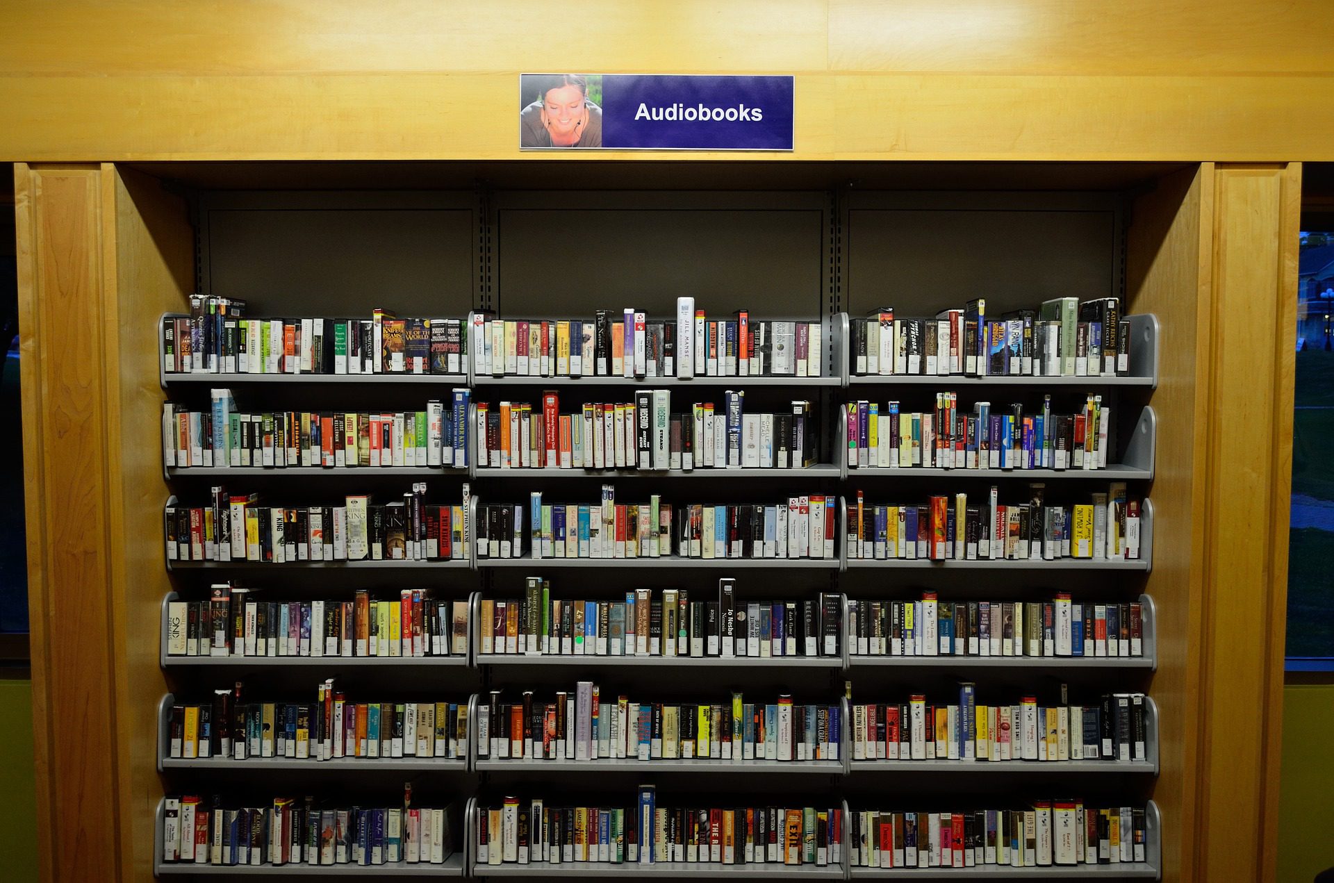 Library shelf with audiobooks