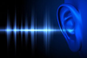 Conceptual image about human hearing. Soundwave and human ear