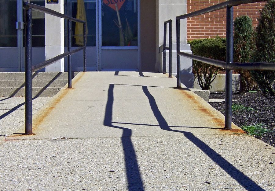 Wheelchair access ramp going into a school room